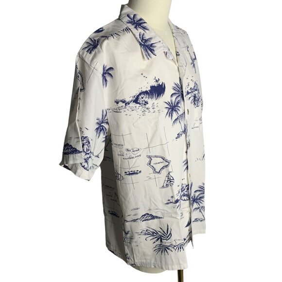 Palmwave Button Up Hawaiian Camp Shirt XL White Chest Pocket Short Sleeves - Picture 5 of 5
